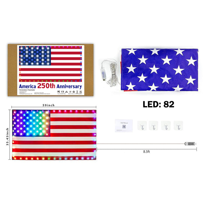 2026 New RGB American Flag Lights 3ft x 5ft 82LED Light up American Flag One Sided