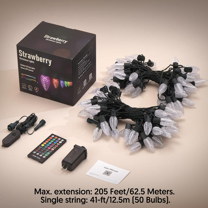 Smart Dynamic C7/C9 Strawberry Faceted Smart String Lights with Programmable RGB LED Lights App-Controlled