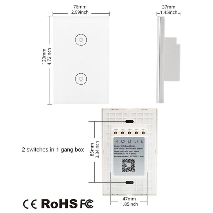 Smart WiFi Touch Switch 2 Gang - US Version