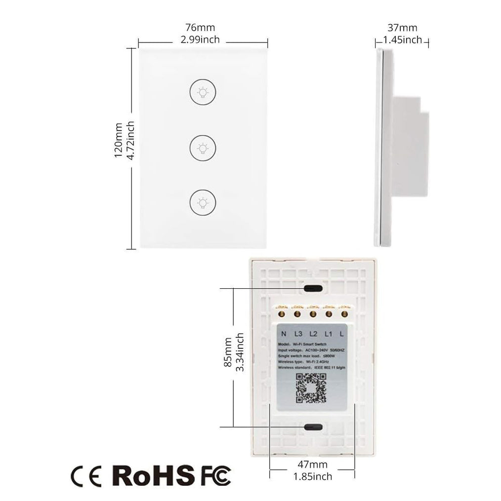 Smart WiFi Touch Switch 3 Gang - US Version — AvatarControls