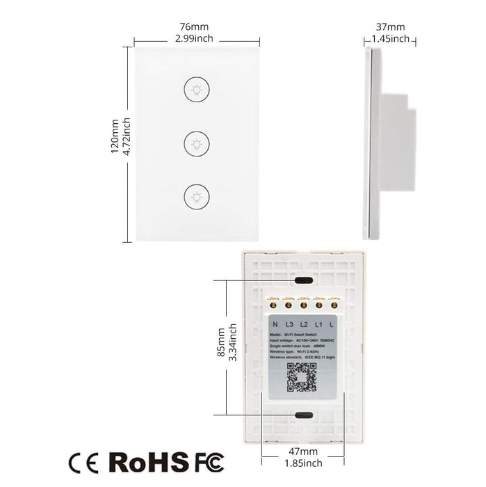 Smart WiFi Touch Switch 3 Gang - US Version
