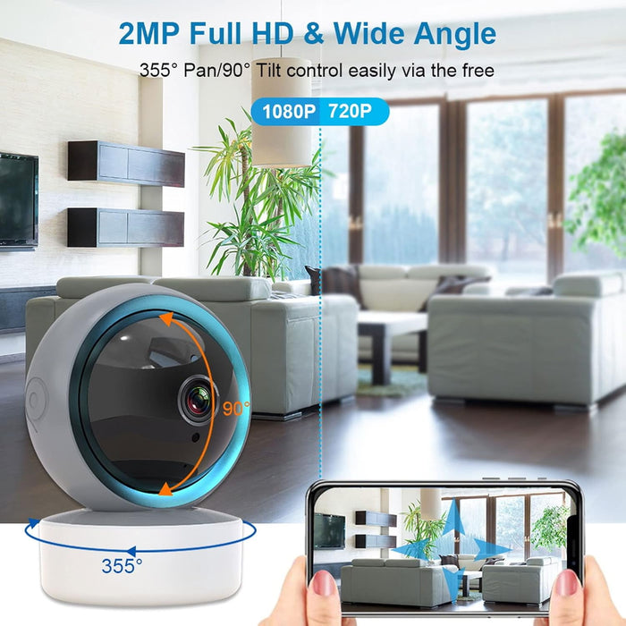 Security Camera 1080P with Night Vision Pan/Tilt Motion Detection 2-Way Audio
