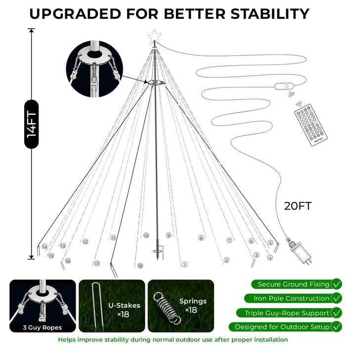14FT 542LEDs Outdoor Smart Christmas Tree Waterfall Lights with Pole DIY Color Changing App-controlled (Copy)