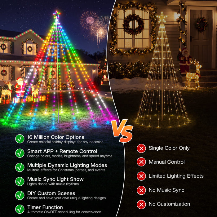 12FT 488LEDs Outdoor Smart Christmas Tree Waterfall Lights with Pole DIY Color Changing App-controlled