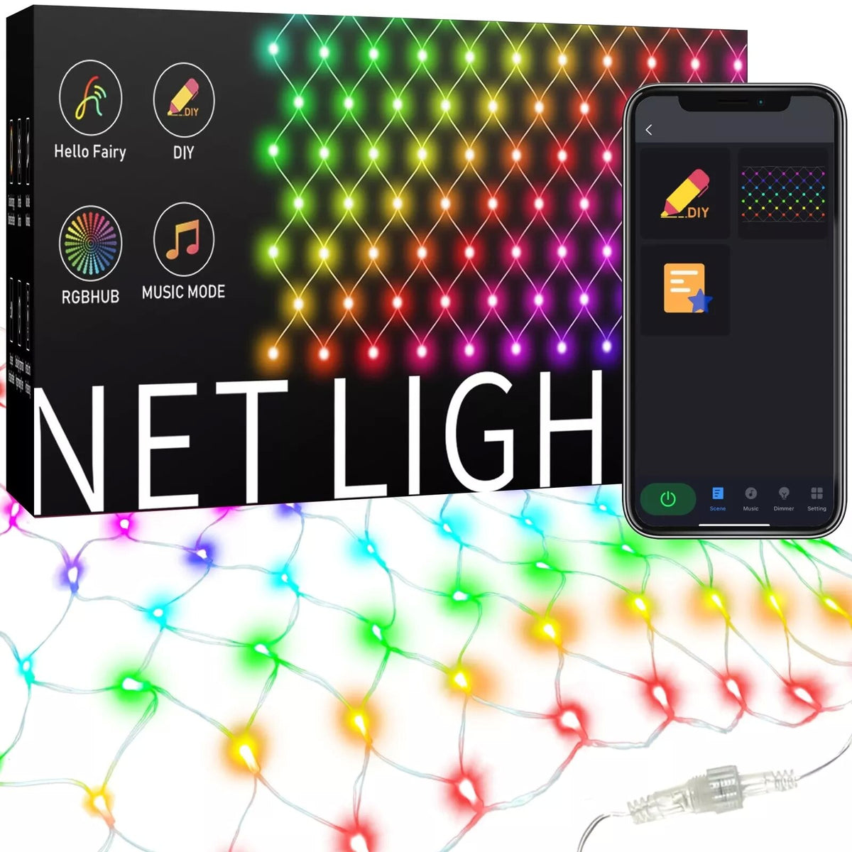 Dynamic Net Lights Christmas Outdoor Decoration with Programmable RGB ...