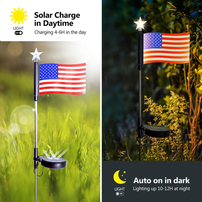 Solar Outdoor American Flag Lights with Five-Star Decoration 4-Pack