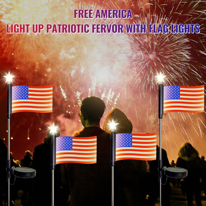 Solar Outdoor American Flag Lights with Five-Star Decoration 4-Pack