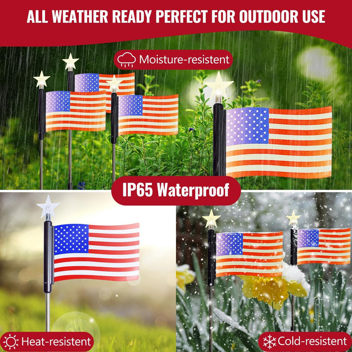 Solar Outdoor American Flag Lights with Five-Star Decoration 4-Pack