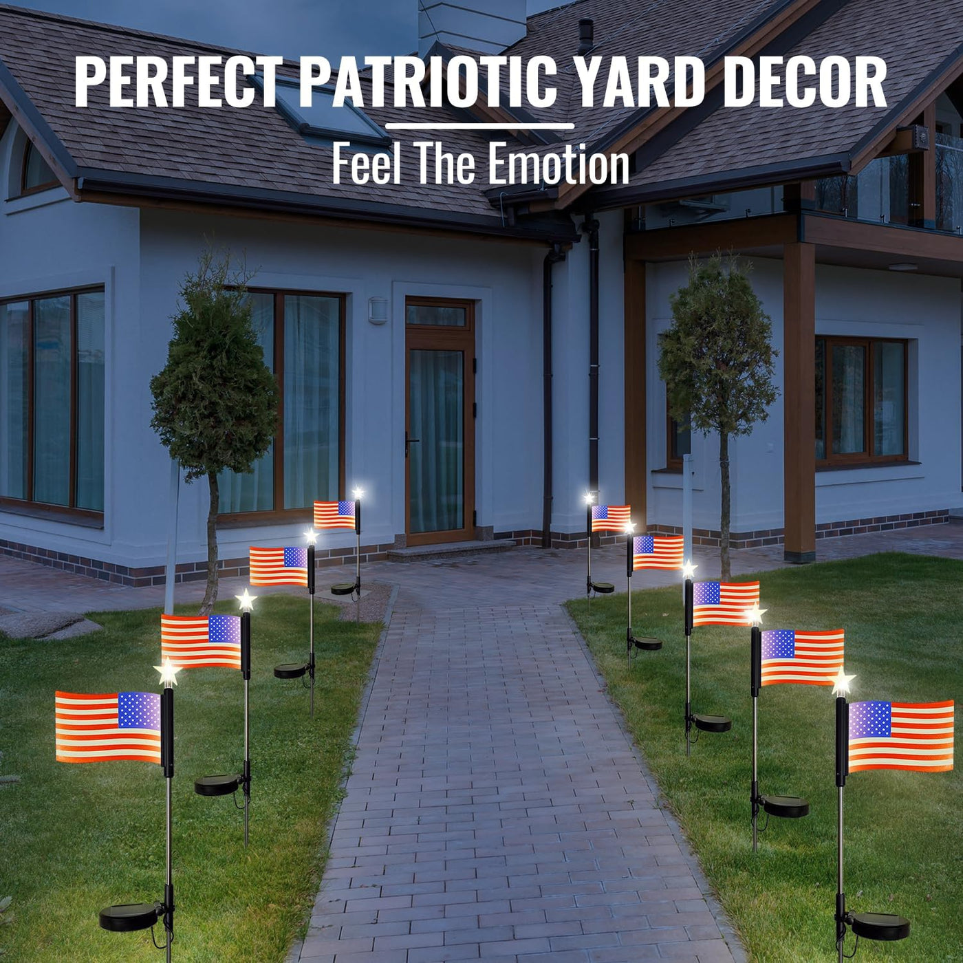Solar Outdoor American Flag Lights with Five-Star Decoration 4-Pack ...