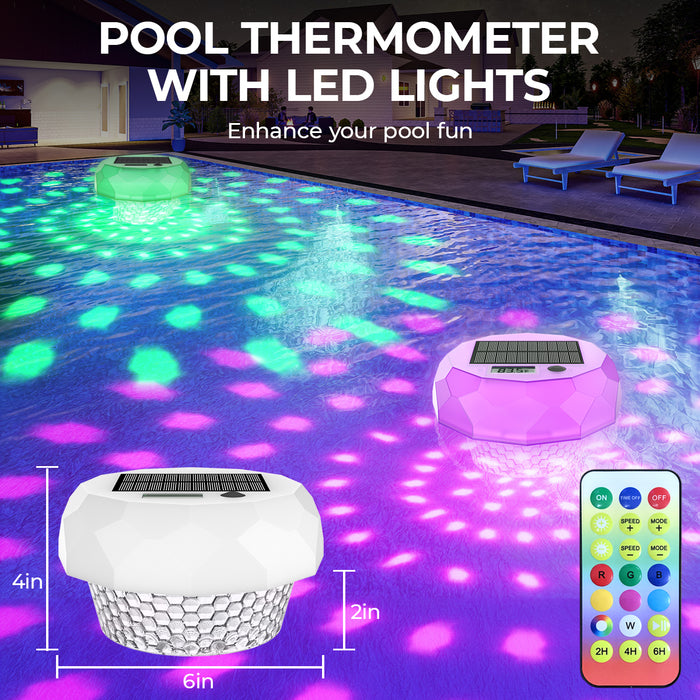Solar Powered Floating Digital Pool Thermometer RGB Lights