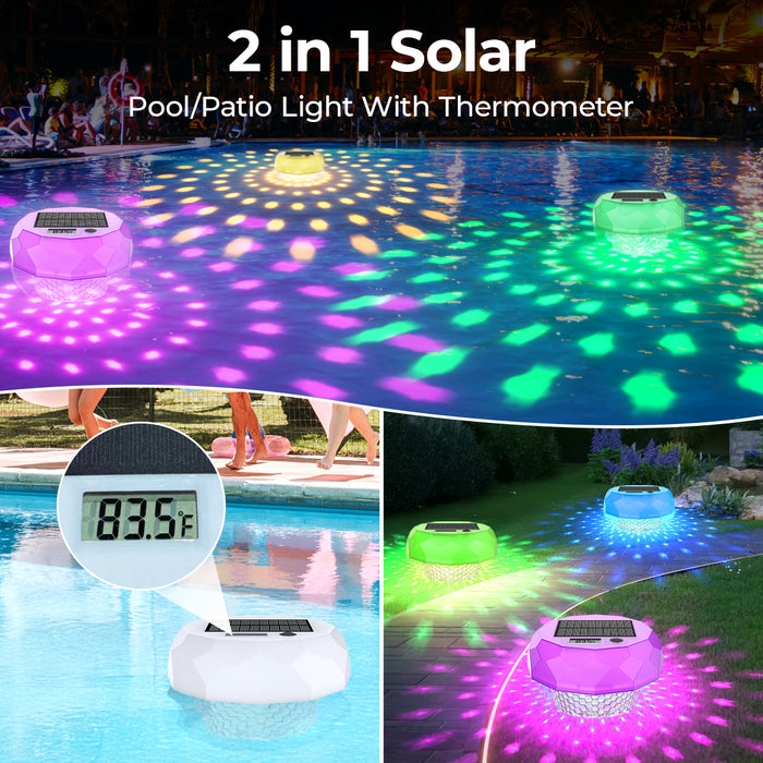 Solar Powered Floating Digital Pool Thermometer RGB Lights