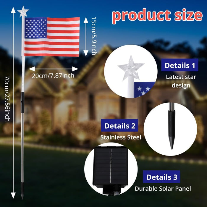 Solar Outdoor American Flag Pathway Lights Set of 6