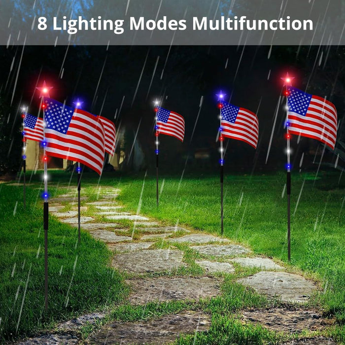 Solar Outdoor American Flag Pathway Lights Set of 6