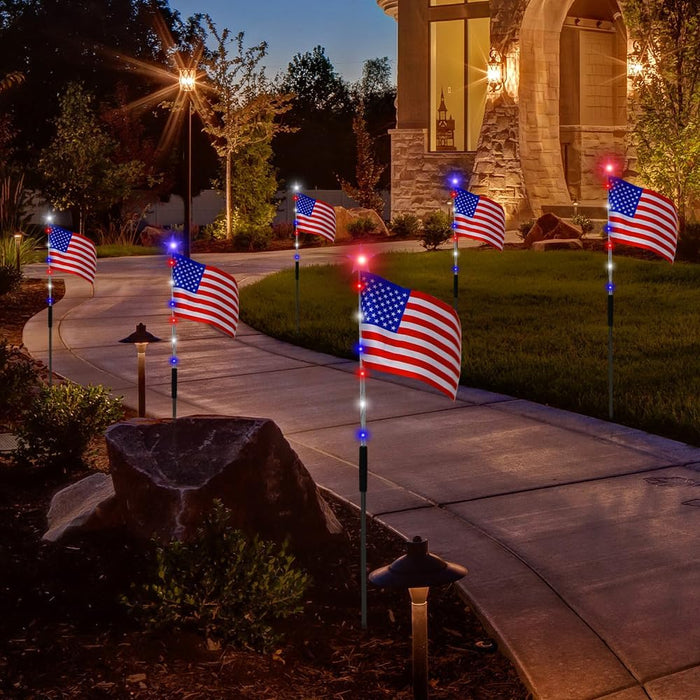 Solar Outdoor American Flag Pathway Lights Set of 6