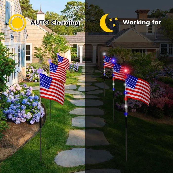 Solar Outdoor American Flag Pathway Lights Set of 6