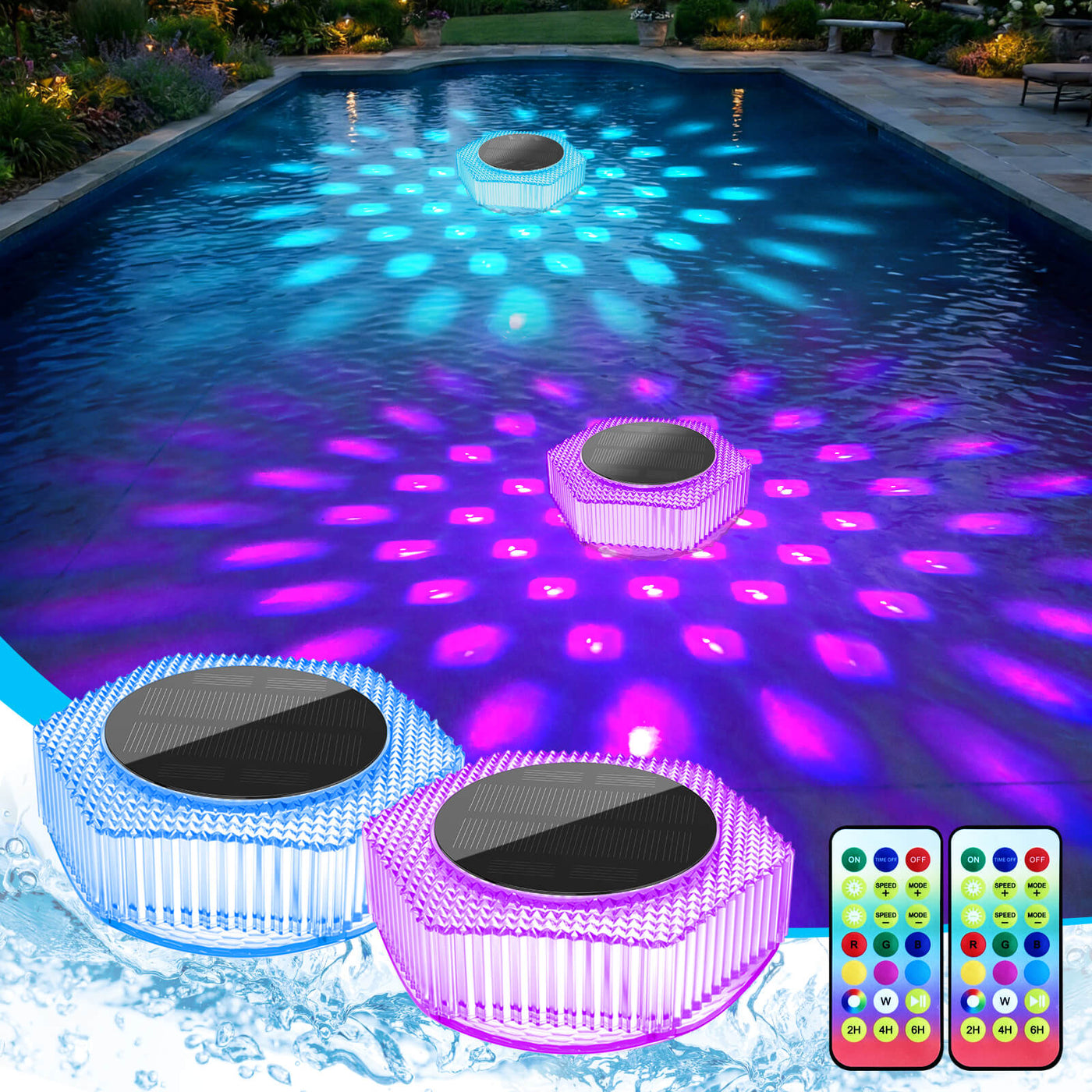 4.5 inch Solar Powered Floating Pool Lights RGB Dynamic Lighting Effec ...