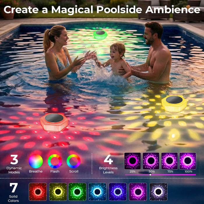 4.5 inch Solar Powered Floating Pool Lights RGB Dynamic Lighting Effects