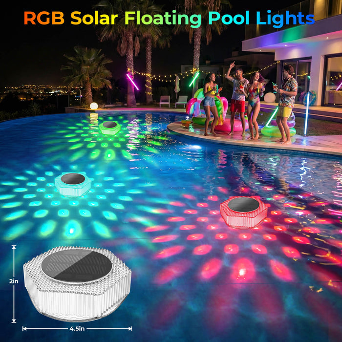 4.5 inch Solar Powered Floating Pool Lights RGB Dynamic Lighting Effects