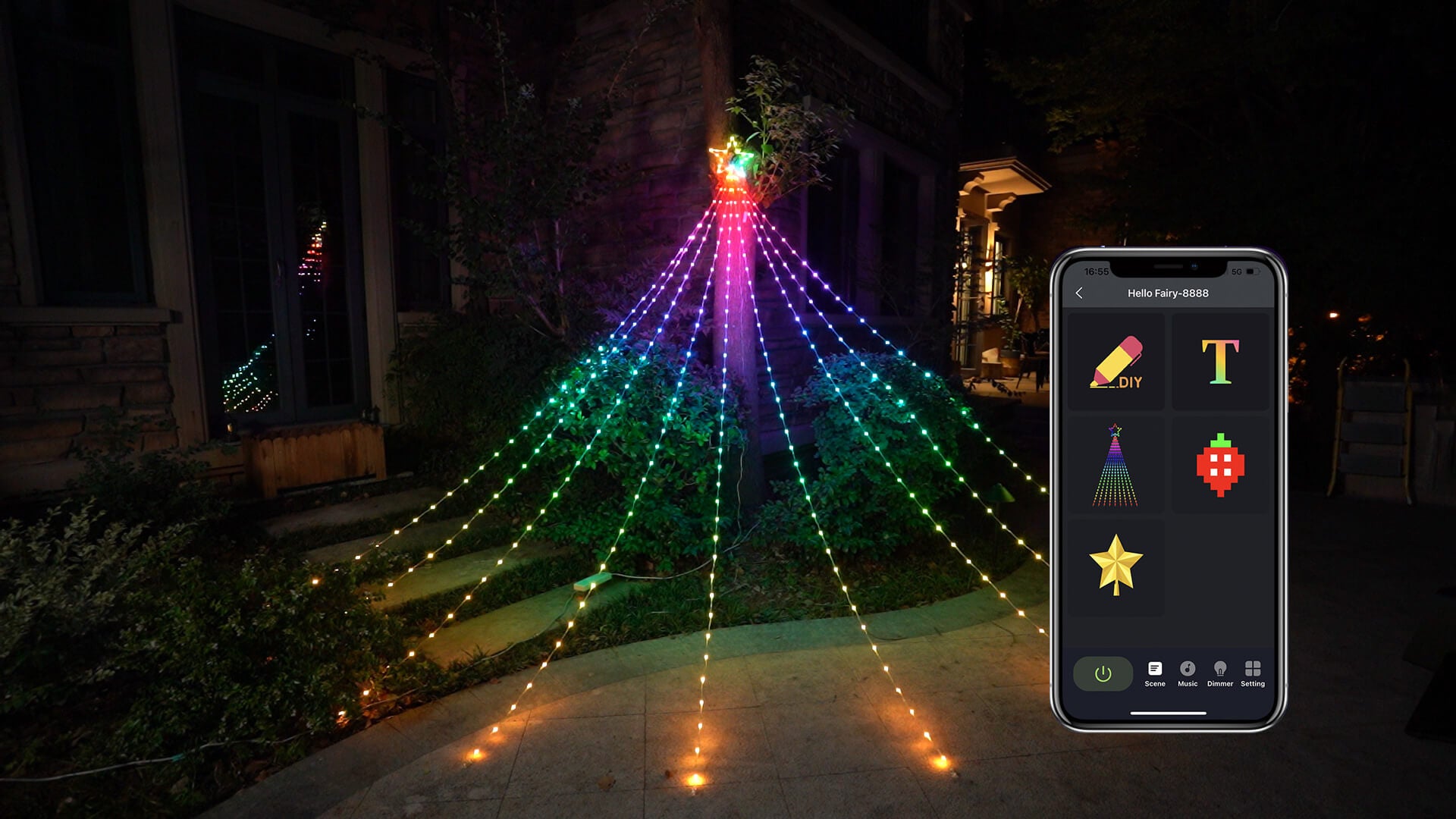 RGB Smart Christmas Tree Waterfall Fairy String Lights Remote APP Bluetooth  Control LED Light Show Tree Music Sync Holiday Decor