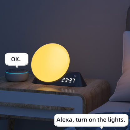 Smart Wake Up Light Alarm Clock BT Speaker Works with Alexa