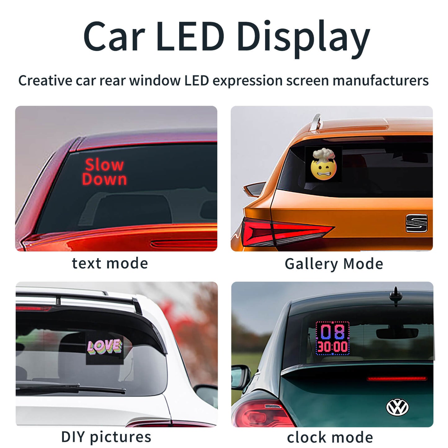 Car LED Display Screen Pixel Art Digital Frame Interactive Bluetooth APP Controlled Sign with Mounting Bracket