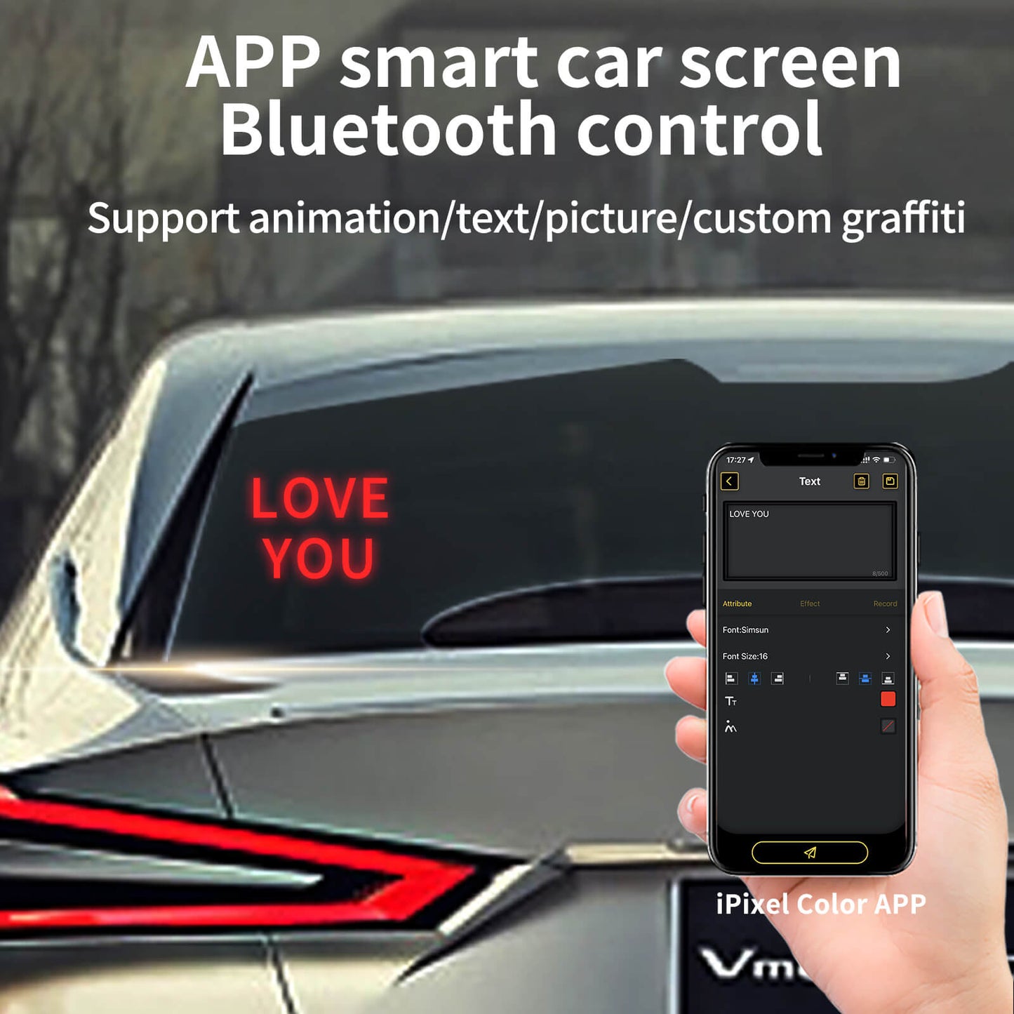 Car LED Display Screen Pixel Art Digital Frame Interactive Bluetooth APP Controlled Sign with Mounting Bracket