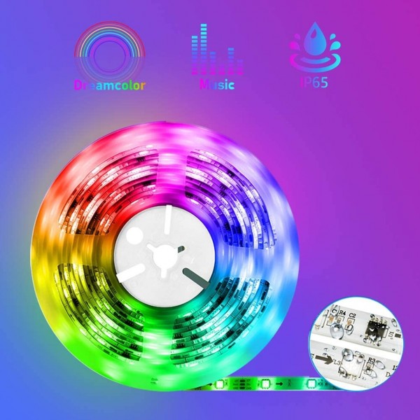 Dream-Color Smart LED Light Strip Waterproof with IR Remote