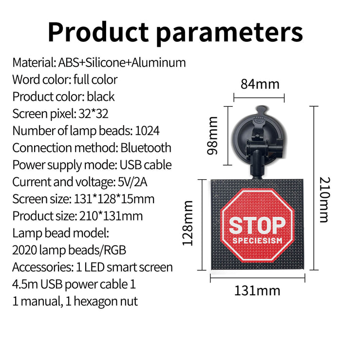 Car LED Display Screen Pixel Art Digital Frame Interactive Bluetooth APP Controlled Sign with Mounting Bracket