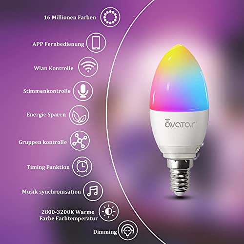 WiFi Smart Bulb RGB+W+C LED Candle Bulb 5W E14 Dimmable Light Phone APP  SmartLife/Tuya Remote Control Compatible with Home Tmall Elf for Voice  Control, 1 pack 