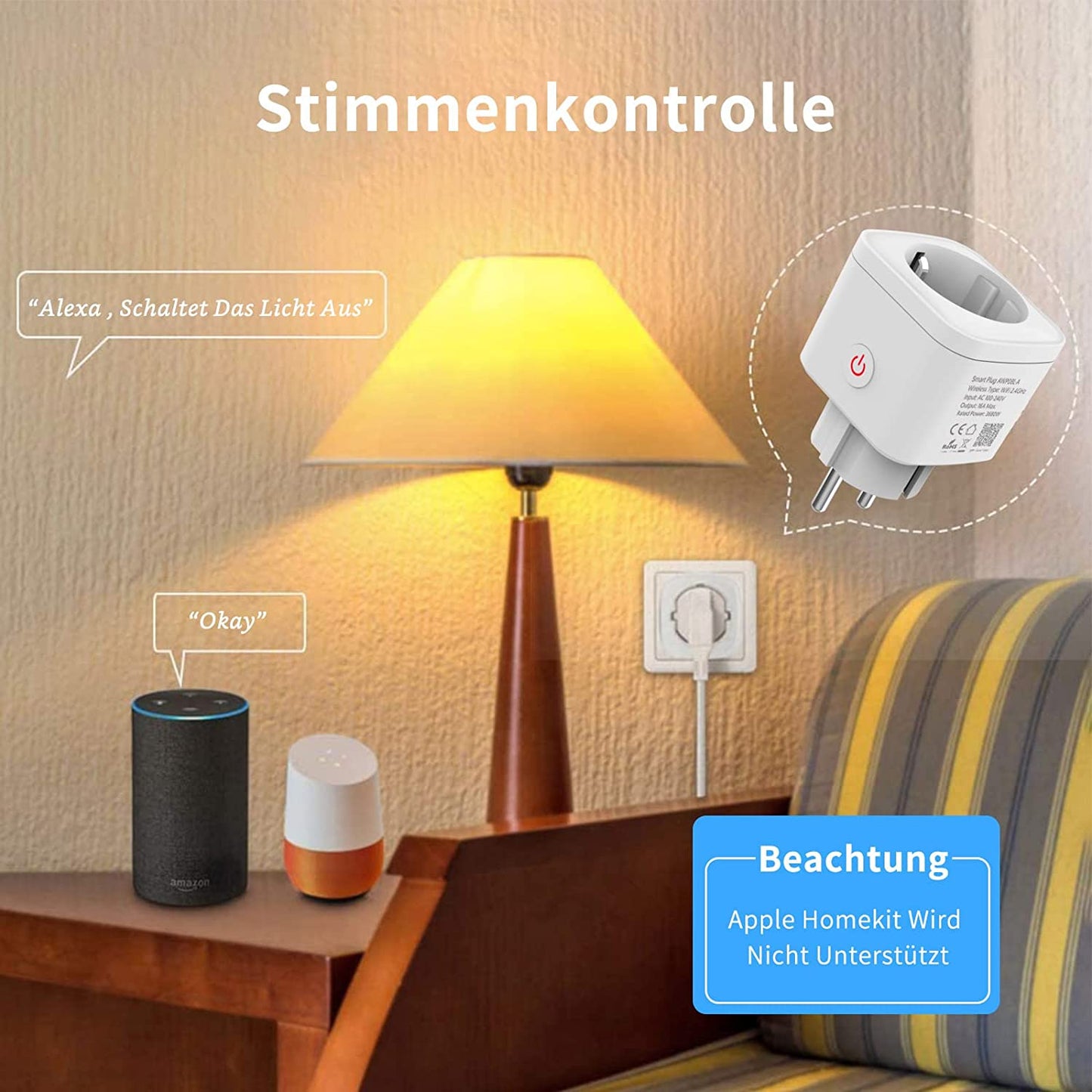 HomePlug - Prise électrique Connectée Intérieur : Application + Google Home  + Alexa 